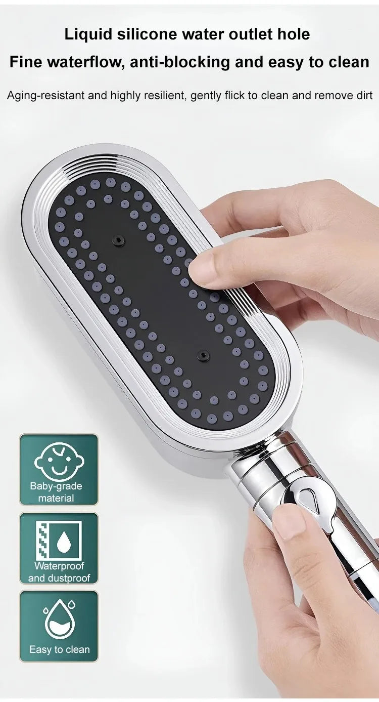 New High Pressure Shower Head Set – 3 Modes Adjustable Spray with Massage Brush, Filter & Rain Shower Hose for Bathroom