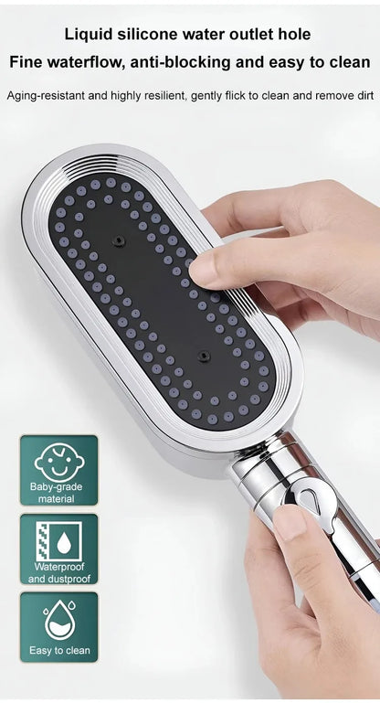 New High Pressure Shower Head Set – 3 Modes Adjustable Spray with Massage Brush, Filter & Rain Shower Hose for Bathroom