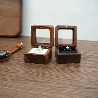 Personalized Walnut Wooden Ring Box - Custom Name Engagement & Wedding Anniversary Gift