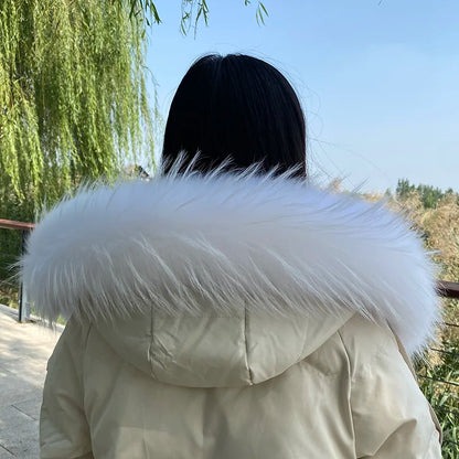 Natural Raccoon & Fox Fur Scarf – Luxury Women’s Winter Fur Collar and Hood Trim for Coats & Jackets