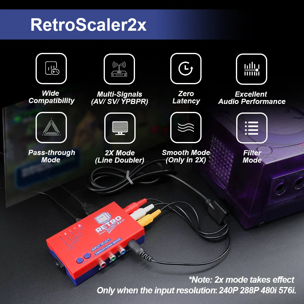 RetroScaler2x AV to HDMI Converter – Line-Doubler for PS2, N64, NES, Dreamcast, Saturn, MD1, MD2 Retro Game Consoles