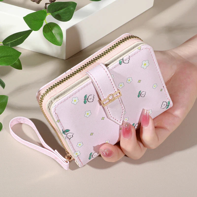 Flower Patterned Credit Card Holder – Small Zipper Card Case Wallet for Women & Men, Handheld and Compact