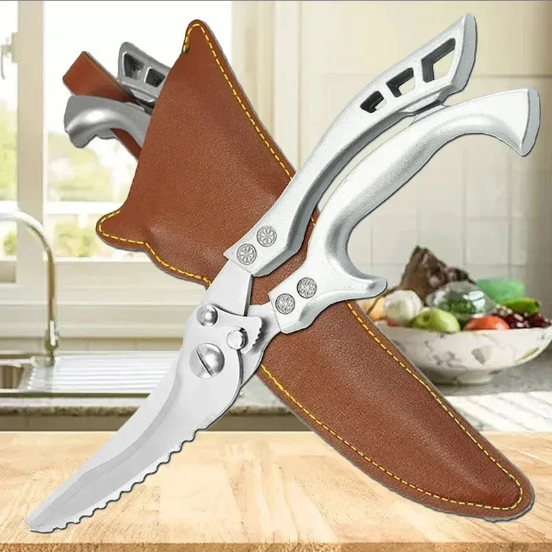 Laser Damascus Kitchen Knife Set – Cleaver, Meat, Fruit, Bread, Boning Knife and Chicken Scissors for Barbecue and Home Cooking