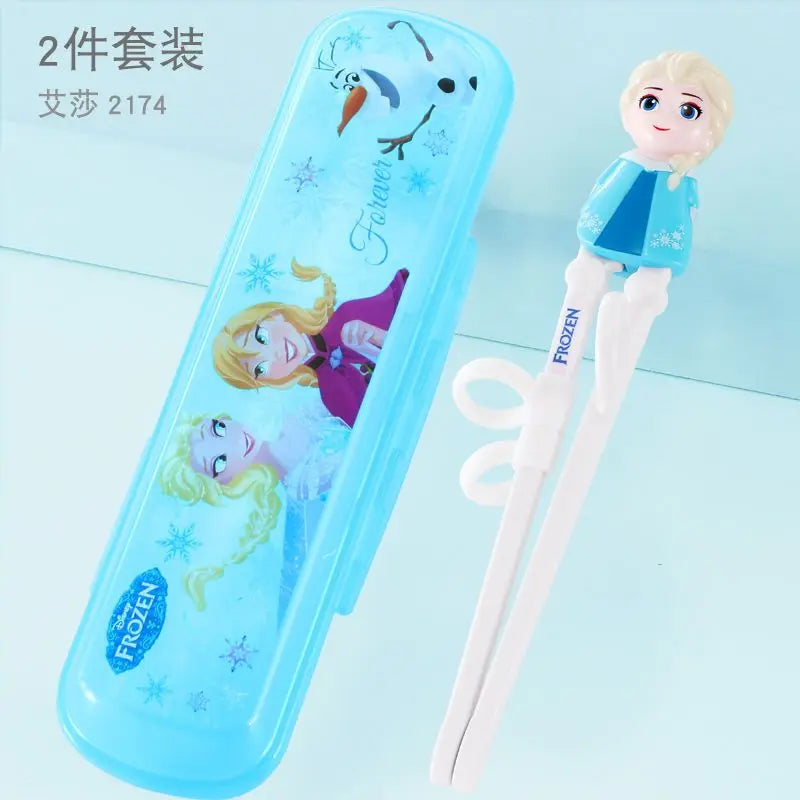 Disney Kids Tableware Set — Lightning McQueen, Mickey, Minnie, Stitch & Princess Elsa Training Chopsticks and Spoons