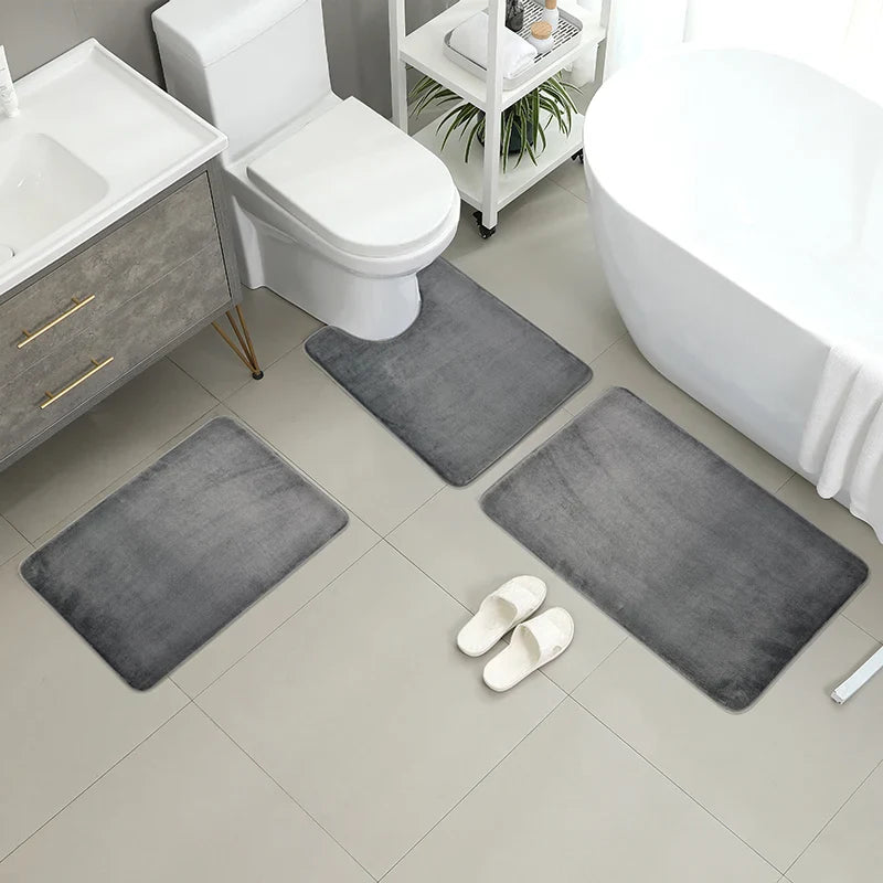 3 Piece Bathroom Mat Set – Non-Slip Toilet, Shower & Bath Floor Absorbent Rugs, Soft Comfortable Carpet for Laundry Room