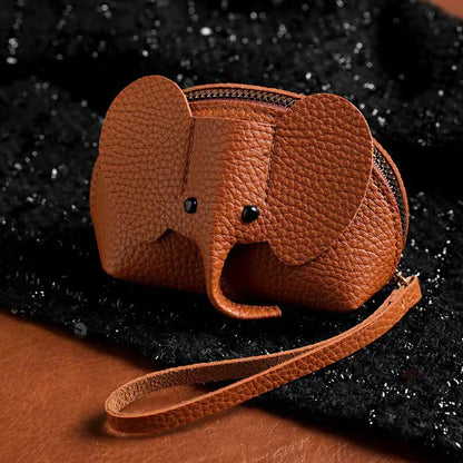 PU Leather Elephant Coin Purse for Women – Multifunctional Money Bag with Key Ring & Zipper Storage Key Case