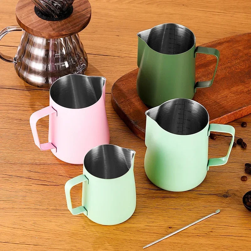 304 Stainless Steel Milk Frothing Pitcher with Measurement Scale – Barista Espresso Coffee Latte Art Jug for Café & Kitchen