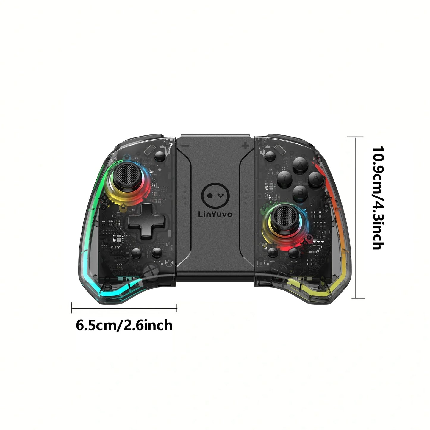 LinYuvo KS40 Transparent Wireless Joy-Pad – 8 Color LED Controller with Turbo Function for Switch/NS OLED & Lite