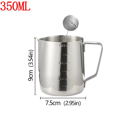 Stainless Steel Milk Frother Jug — Latte Pitcher with Measurement for Coffee & Espresso Barista Tools