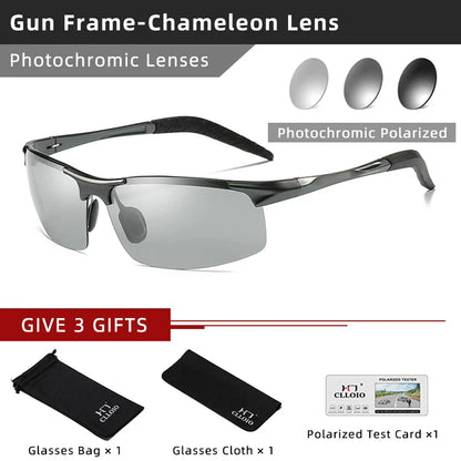 CLLOIO Aluminum Photochromic Sunglasses – Polarized Day & Night Chameleon Glasses for Men, Anti-Glare, UV Protection, Color Changing Sun Glasses