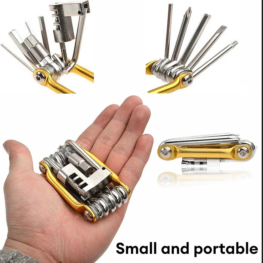 10-in-1 Multifunction Bicycle Repair Kit – MTB Bike Wrench, Screwdriver, Chain & Spoke Tools