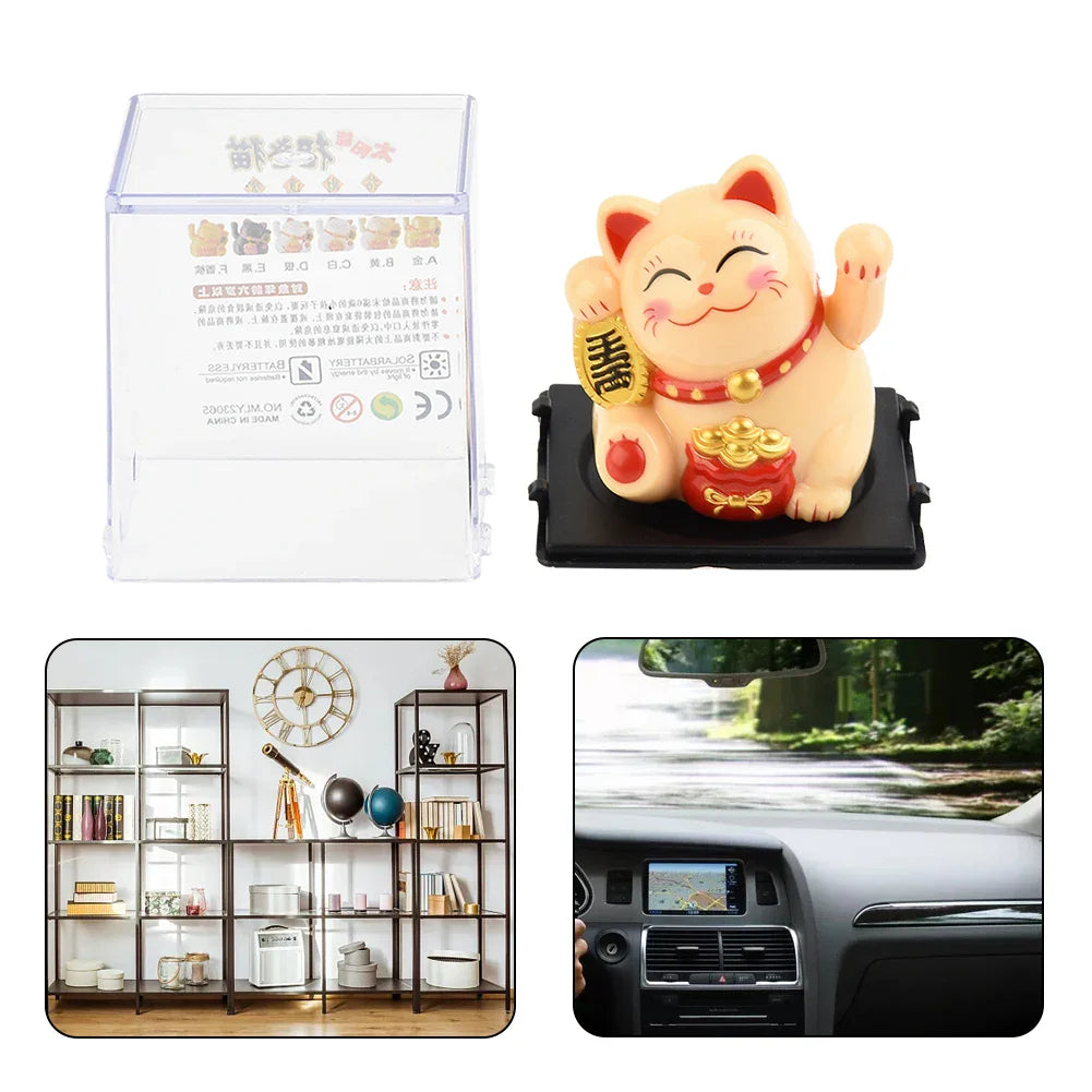Solar-Powered Lucky Cat - Automatic Waving Fortune Cat for Home, Office Decor, and Car Ornament, Ideal Birthday Gift