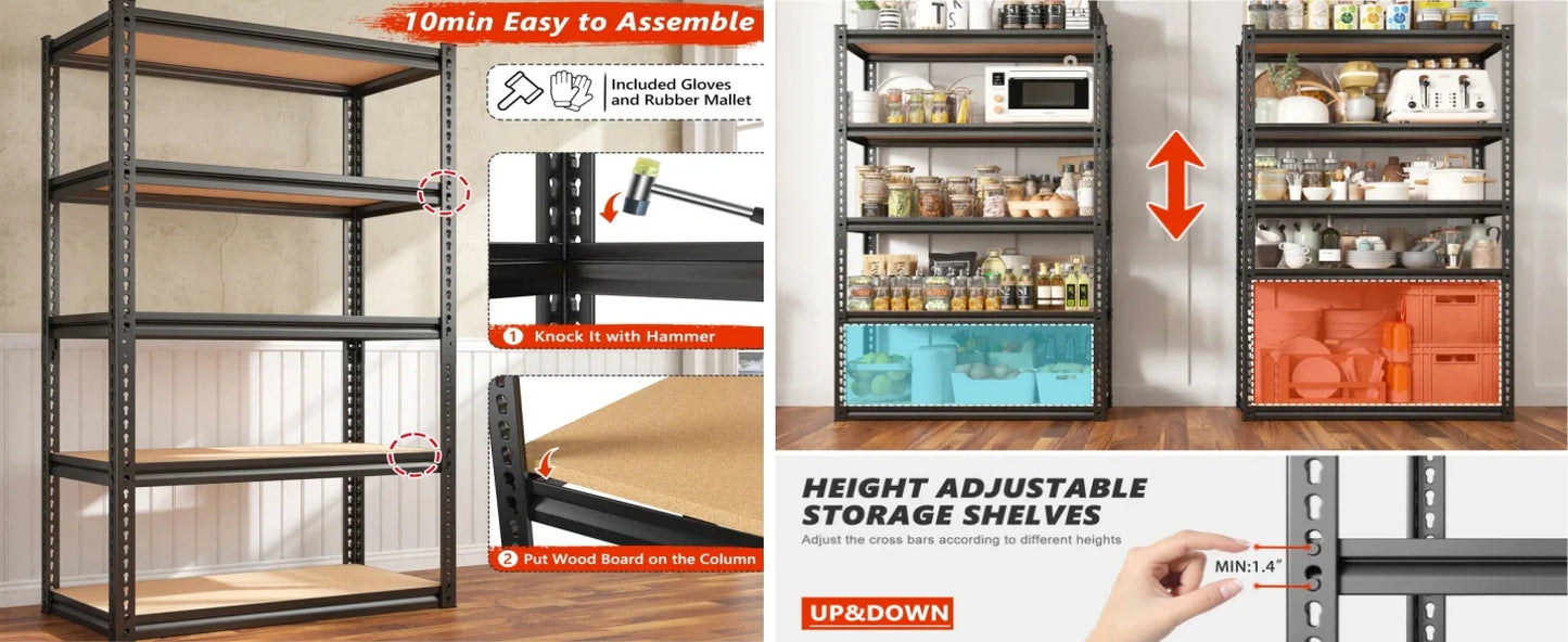 5-Tier Garage Shelving Unit – Heavy Duty Metal Storage Shelves, 2000LBS Capacity for Warehouse