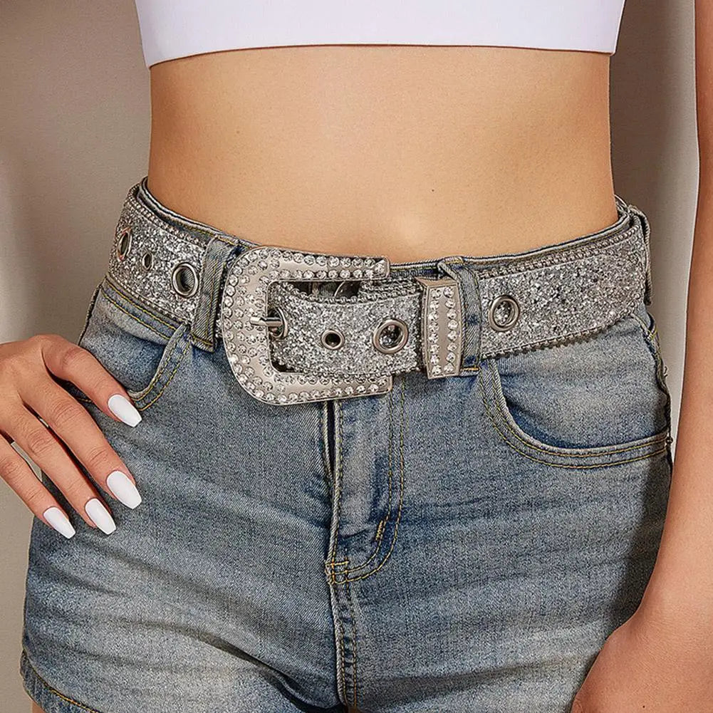 Skull Rivet Rhinestone PU Leather Belt – Trendy Solid Color Cowgirl & Cowboy Belt for Women & Girls