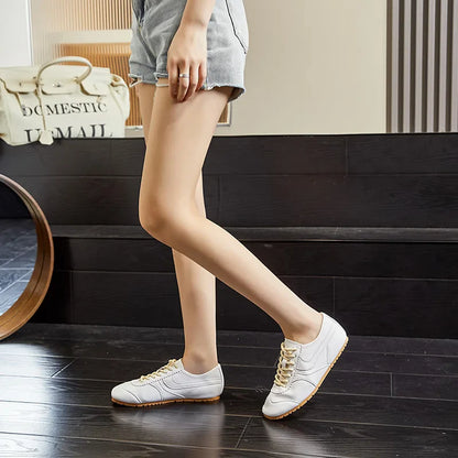 2025 New German Training Shoes for Women, Genuine Leather Lace-up Sneakers, Retro Flat Forrest Gump Style, Large Size