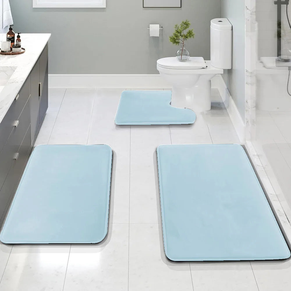 3PC Waterproof Non-Slip Sponge Bathroom Carpet Set - Washable Home Decor