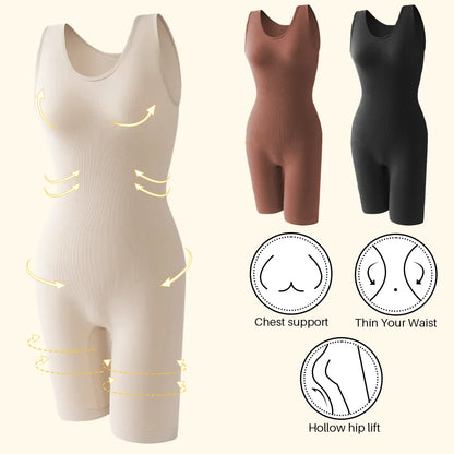 POKARLA Sexy Full Coverage Bodysuit – Seamless Thigh Slimming Wide Shoulder Shapewear Jumpsuit