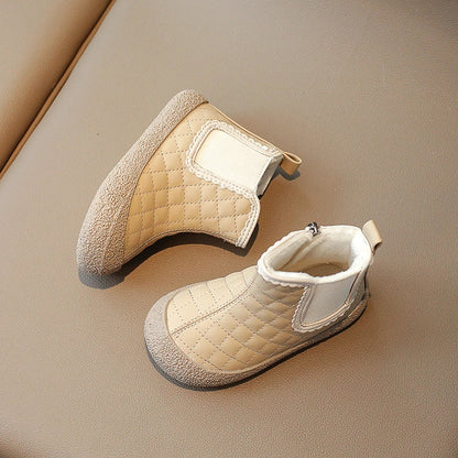 Autumn Winter Baby Girls Boots — Waterproof, Windproof, Non-Slip Plush Ankle Shoes for Kids