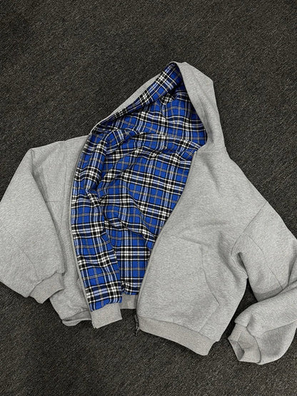 Women's Winter Plaid Hoodie - Warm Reversible Zip-Up Loose Fit Casual Sweatshirt
