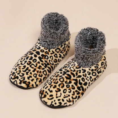 Leopard Print Floor Socks – Warm Non-Slip Home Socks for Women & Men, Fall Winter Sleep Slippers