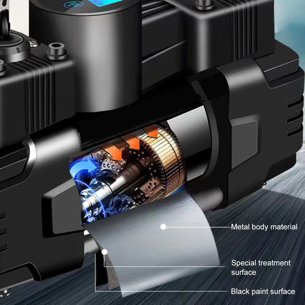 12V 150PSI Mini Air Compressor – Dual Cylinder Heavy Duty Tire Inflator with LED Light, Car Electric Pump