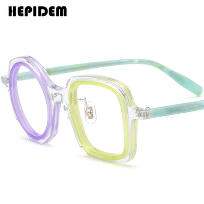 FONEX HEPIDEM Acetate Eyeglass Frames - Retro Round Vintage Eyewear for Men & Women