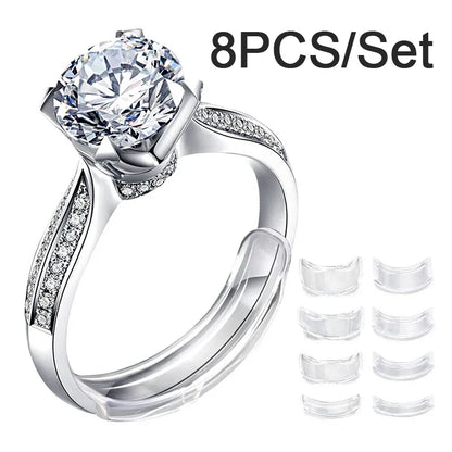 8-Size Silicone Invisible Ring Size Adjuster – Clear Jewelry Tightener & Reducer for Loose Rings Fit Correction Tool