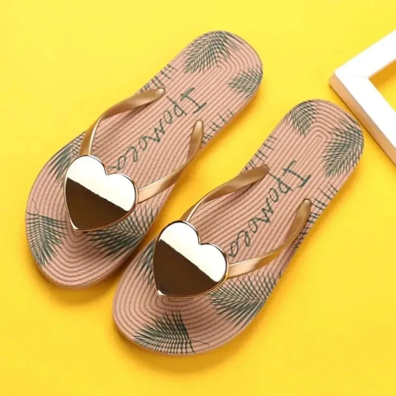 Women’s Heart Love Cloud Flip Flops - Summer Beach, Home & Bathroom Platform Slides