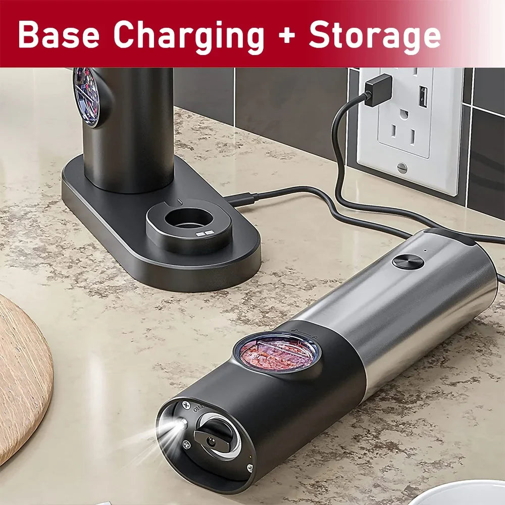 USB Rechargeable Electric Salt and Pepper Grinder: Adjustable Coarseness, Refillable Mill - Battery Powered Kitchen Gadget
