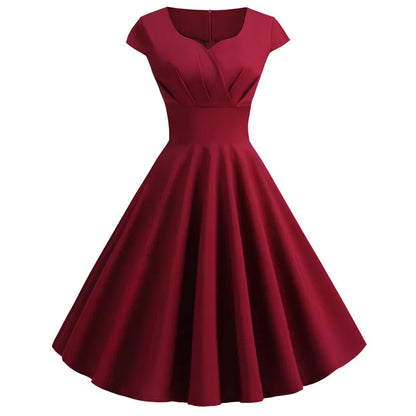 Women’s Pink Summer Dress – V-Neck Vintage Retro Midi Party & Office Dress