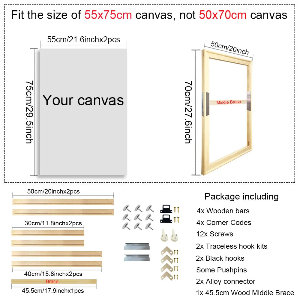 Wooden Canvas Frames – 30x40, 40x50, 50x70, 60x90cm for Photos, Oil Paintings & Diamond Painting Wall Art