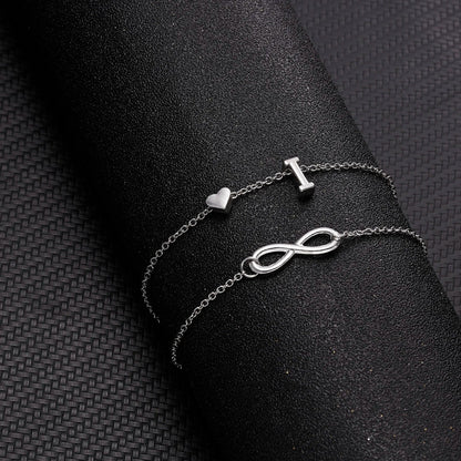 Bohemia A-Z Letter Initial Anklet for Women - Silver Heart Initial Anklet Bracelet, Beach Party & Travel Foot Jewelry