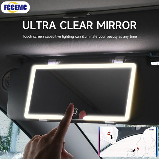 LED HD Makeup Mirror for Car – Rechargeable Sun Visor Plate with Fill Light, Universal Thin Vanity Mirror for Girls & Women