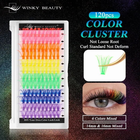 14/16mm D Curl Colorful Glitter Manga Lashes – Wispy Spikes, Soft DIY Cluster False Eyelashes