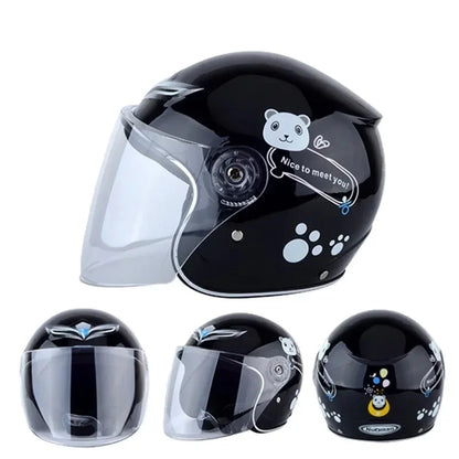 Children's Helmet with Cute Cartoon Pattern – Anti-Fall Open Face Safety Helmet for Kids, Four Seasons Motorcycle Protection