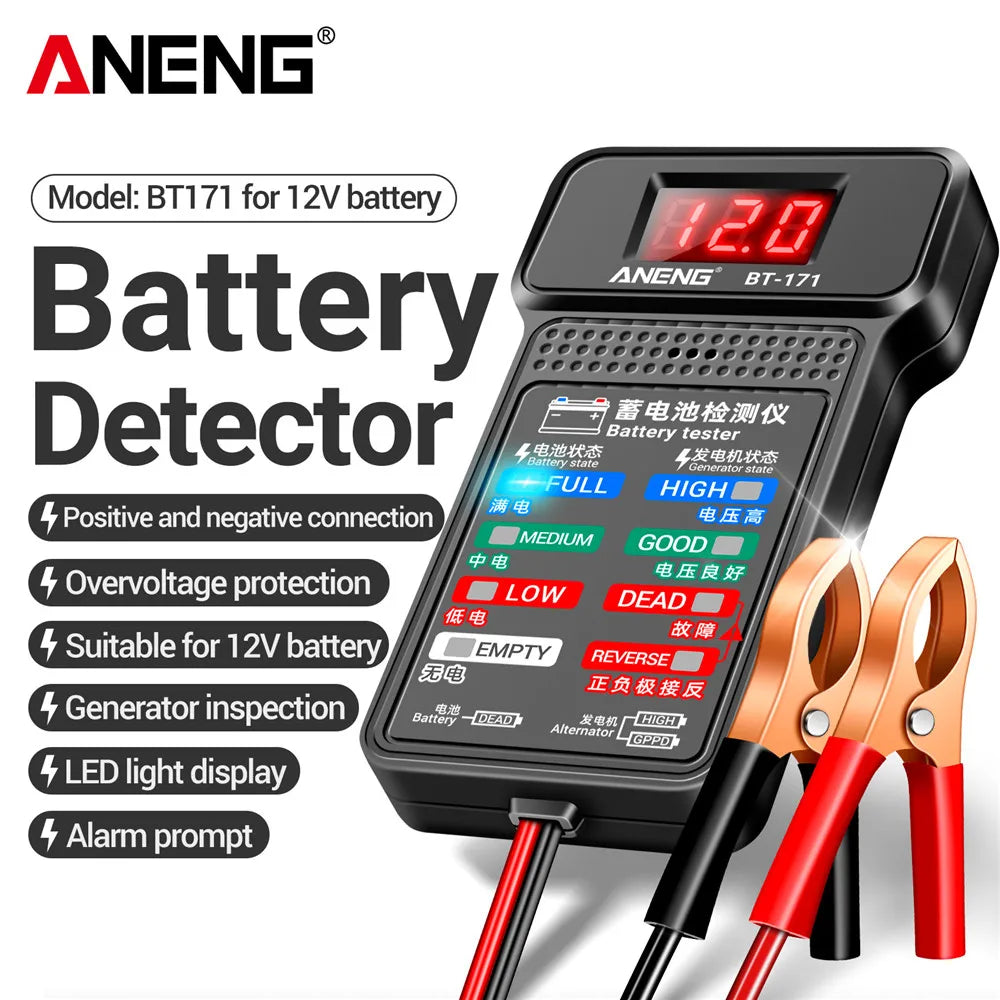 ANENG BT-171 Multifunctional Battery Tester — 12V Auto Repair Diagnostic Tool with LED Display for Electricians