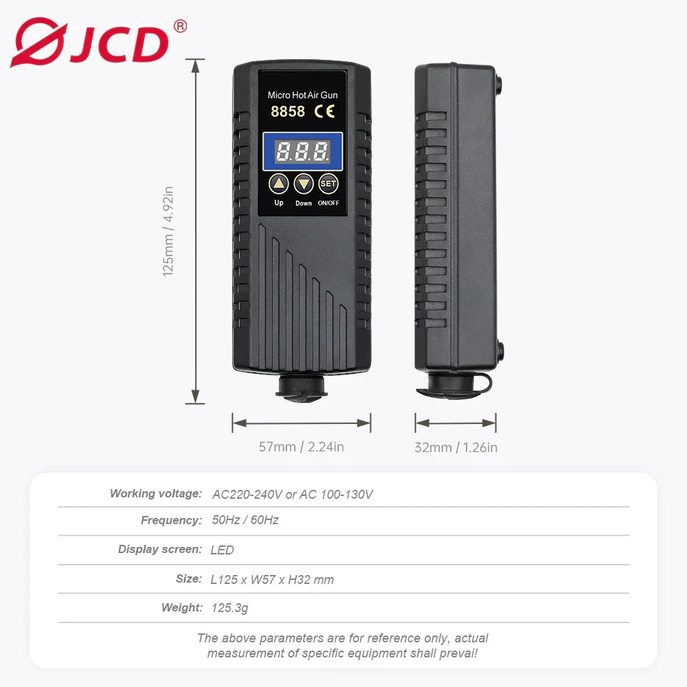 JCD 750W Heat Gun – Digital Display Micro Rework Soldering Station & Hot Air Gun for Welding & Repair, Model 8858