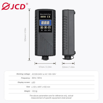 JCD 750W Heat Gun – Digital Display Micro Rework Soldering Station & Hot Air Gun for Welding & Repair, Model 8858