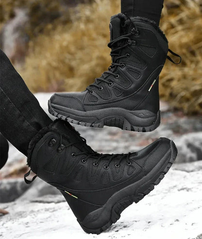 Men's Warm Plush Snow Boots - Lace Up Waterproof High Top, Anti-Slip Winter Boots for Casual & Work Wear