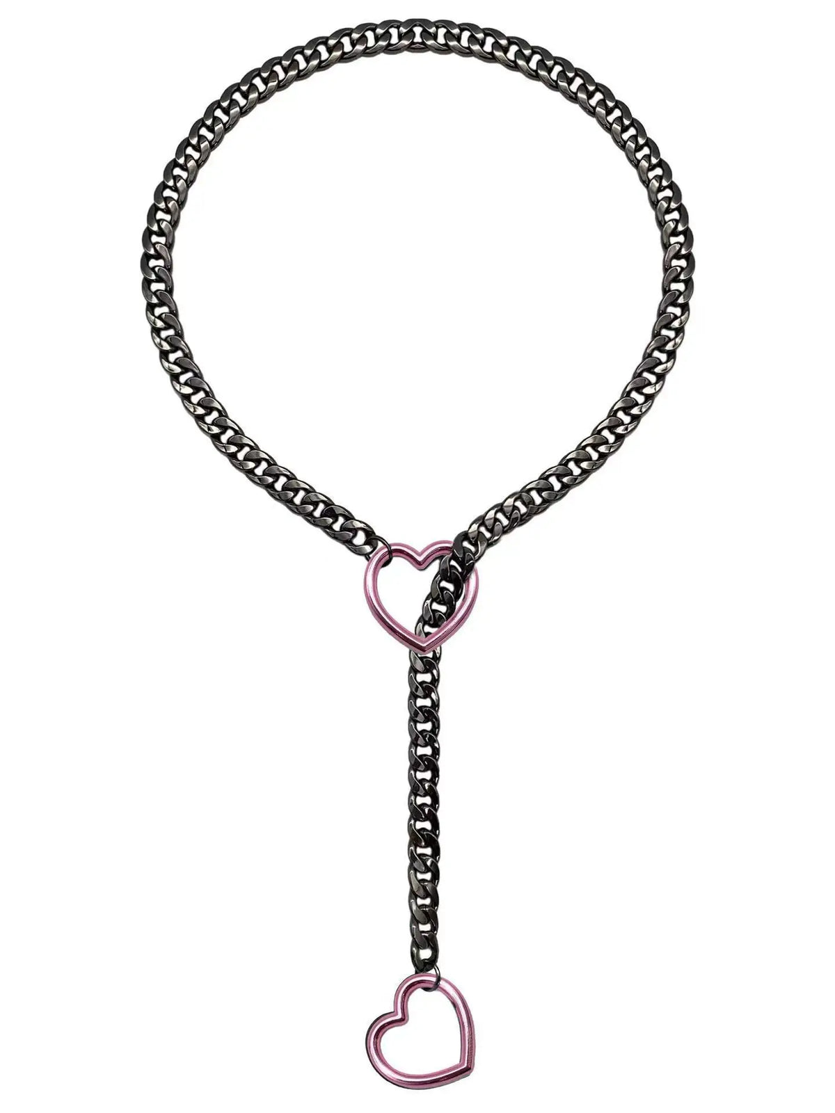 Adjustable Stainless Steel Cuban Link Necklace - Heart O Ring Punk Rock Chain Jewelry for Daily Party Wear