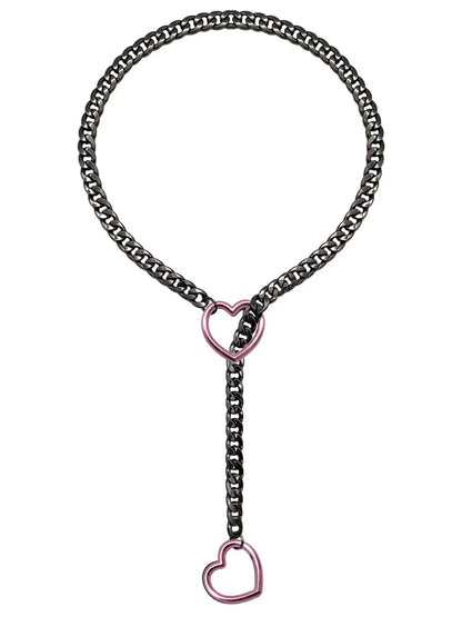 Adjustable Stainless Steel Cuban Link Necklace - Heart O Ring Punk Rock Chain Jewelry for Daily Party Wear