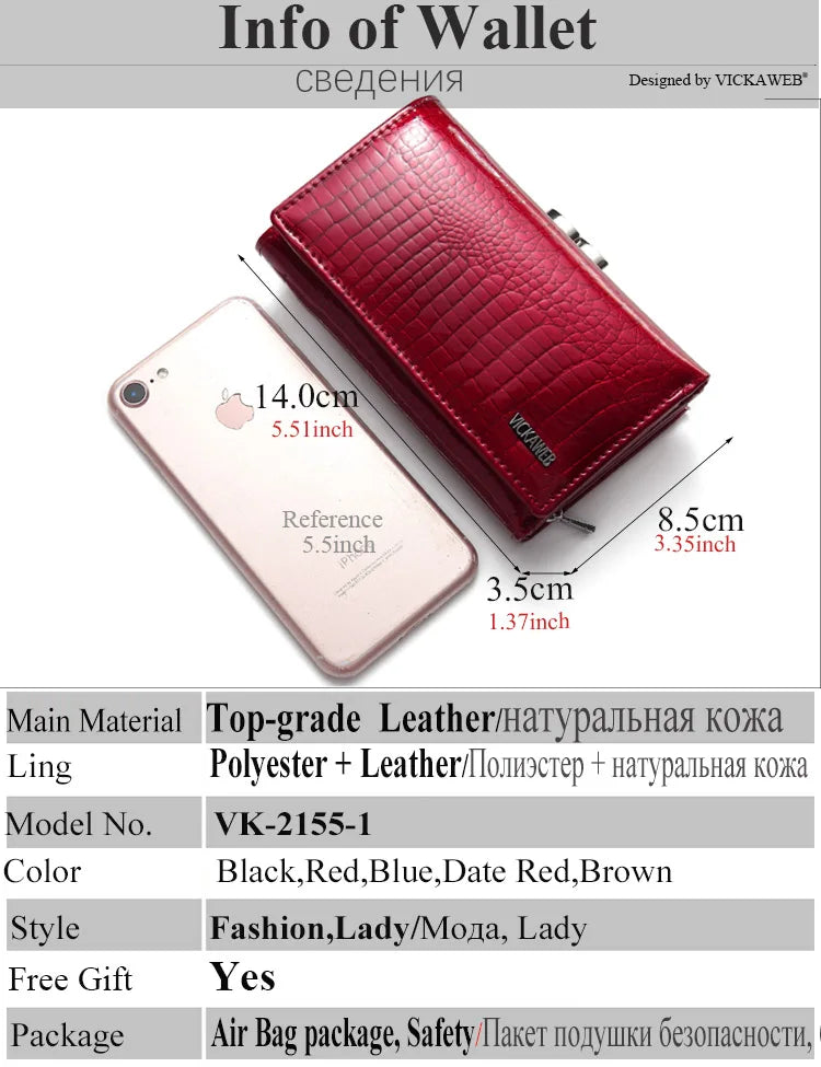 Women’s Genuine Leather Short Wallet – Fashion Alligator Hasp & Zipper Coin Purse AE2155