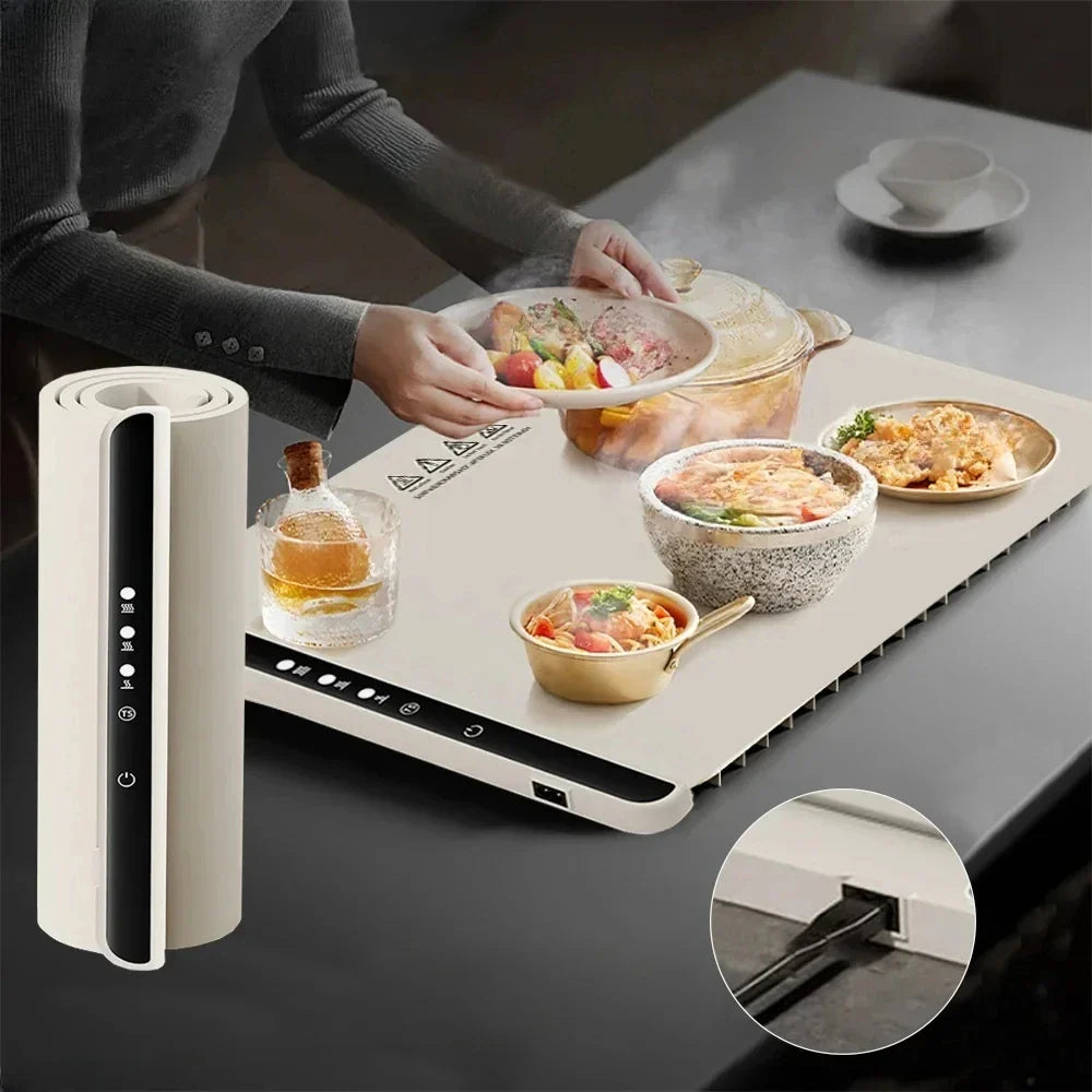 Foldable Electric Warming Tray – Portable Food Warmer Mat with 3-Temperature Fast Full-Surface Heating