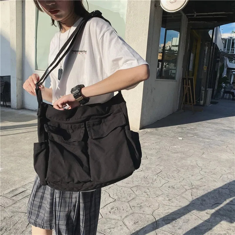 Vintage Canvas Handbag: Women's Teenager Shoulder Tote Messenger Bag - Casual Crossbody Purse for Ladies