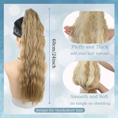 24 Inch Synthetic Long Curly Ponytail Extension – Wavy Elastic Hair Tie Hairpiece for Women Daily & Party Styling Accessories
