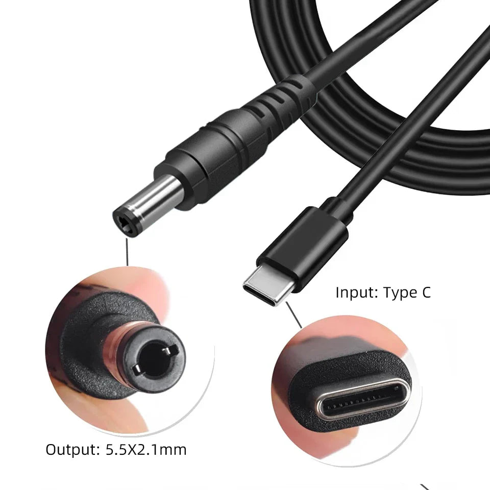 USB Type-C PD to DC 5.5x2.1mm Power Cable – 9V/12V/15V 65W Adapter for LED Strip, TV Box, Camera, Router