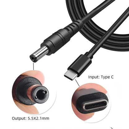 USB Type-C PD to DC 5.5x2.1mm Power Cable – 9V/12V/15V 65W Adapter for LED Strip, TV Box, Camera, Router