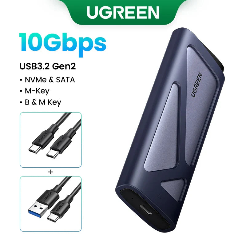 UGREEN M.2 SSD Enclosure – 20Gbps USB 3.2 Gen2 Type-C Adapter for NVMe & SATA SSD (M & B+M Key)