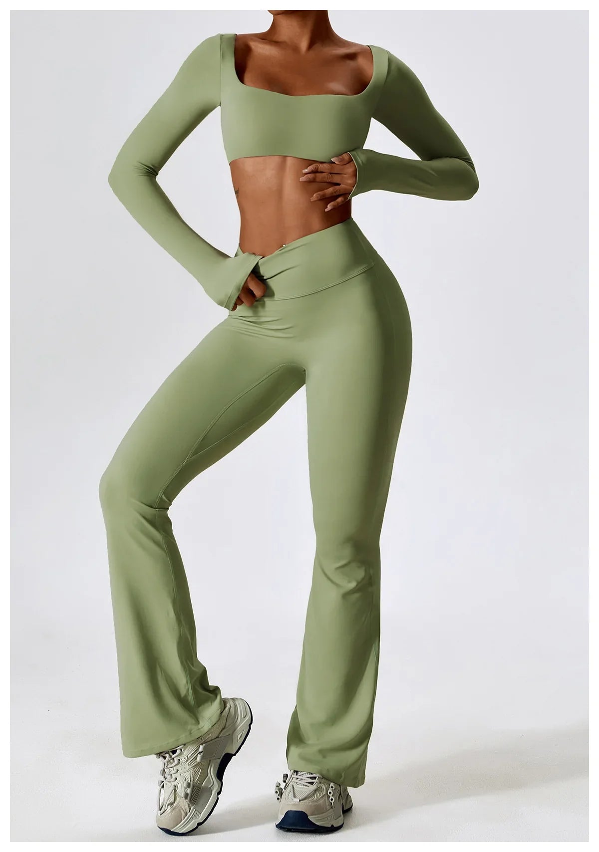 2PCS Seamless Women’s Yoga Set – Long Sleeve Crop Top & Leggings Workout Outfit, Athletic Gym Sportswear