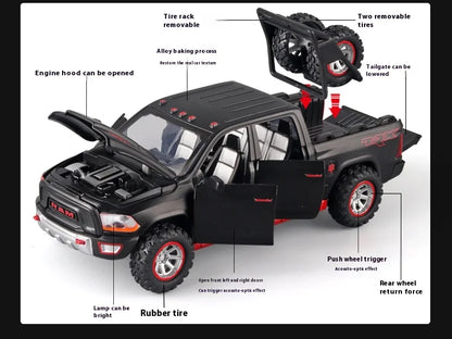 1:32 RAM Pickup Truck Alloy Model – Sound, Light & Spring-Back Action Toy for Kids’ Adventure Play